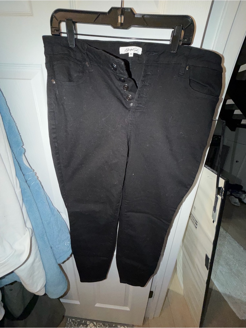 Black Button-Fly High-Rise Pants